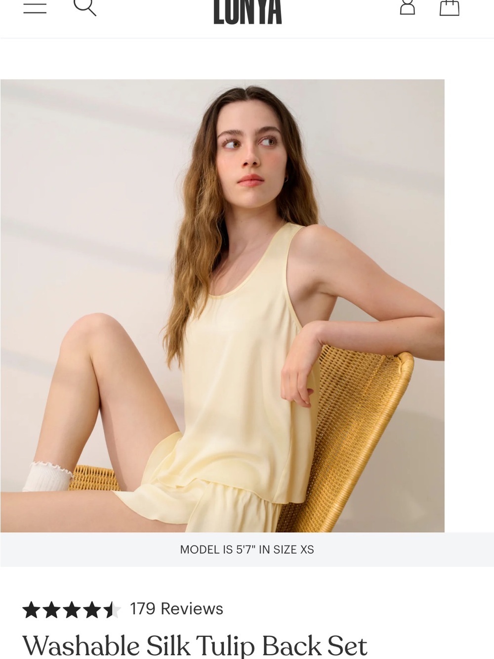 Lunya Washable Silk Tulip Back Set in Pale Yellow - $188 on site now